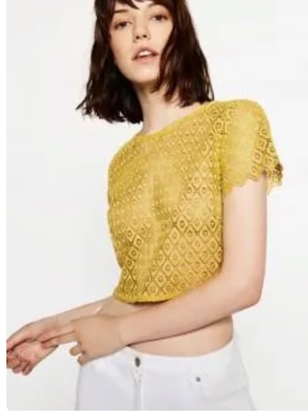 Zara Mustard Yellow GUIPURE LACE CROP TOP